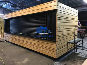 CONTENEDOR DE 20 PIES BAR / CAFETERIA CON REVESTIMIENTO DE MADERA